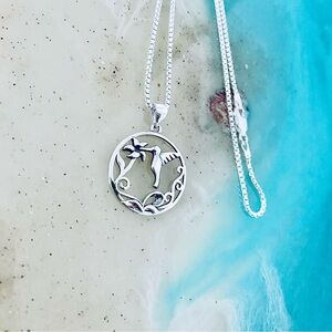 Sterling Silver flower and Hummingbird Necklace, Bird Chain, Spirit Animal Birds